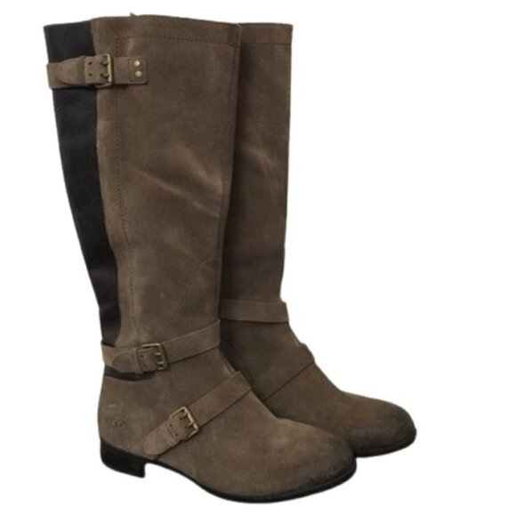 UGG Beige Suede Buckle Cydnee Riding Boots - Picture 1 of 12